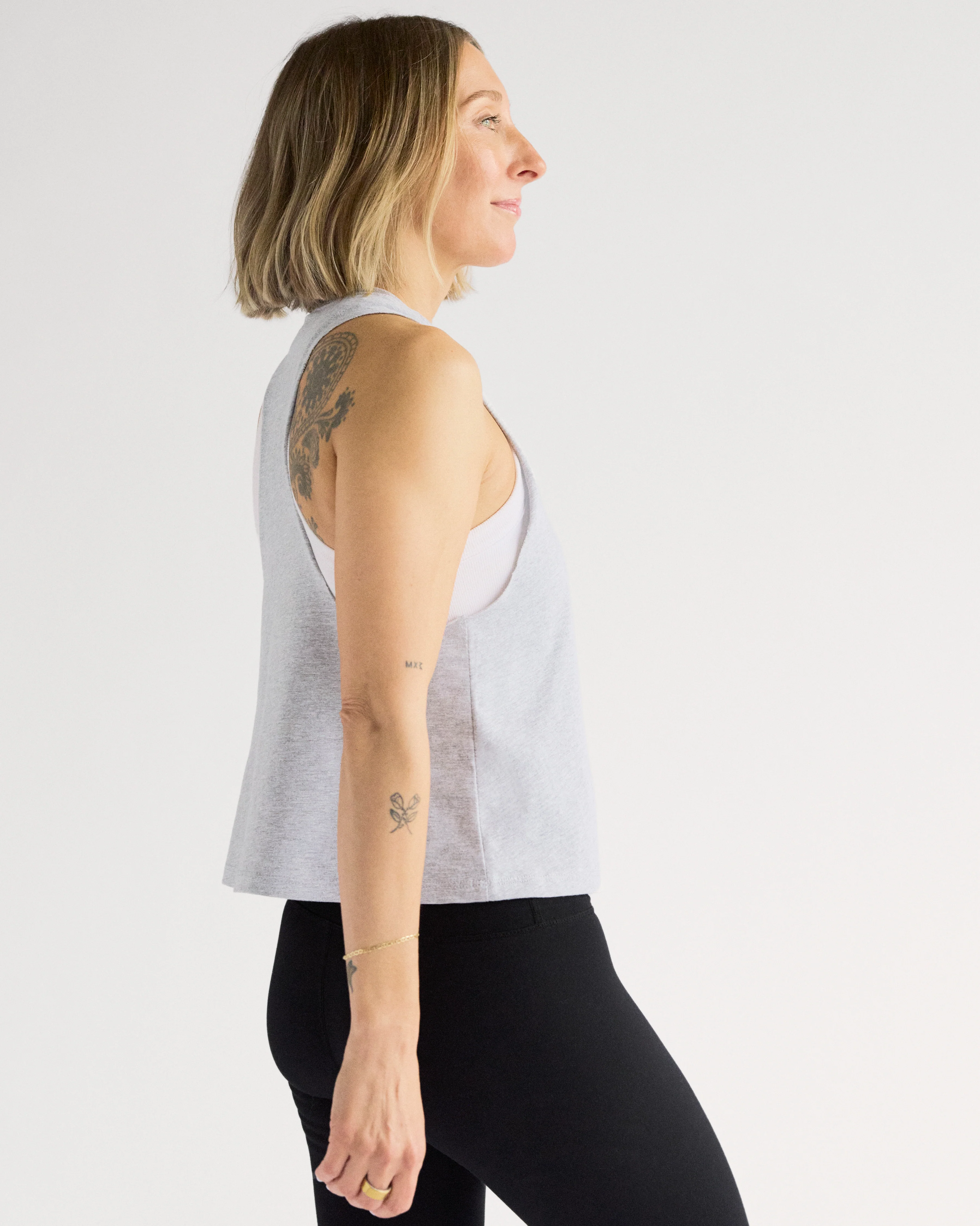 b3 Crop Muscle Racerback Tank - Athletic Heather/White - Image 3